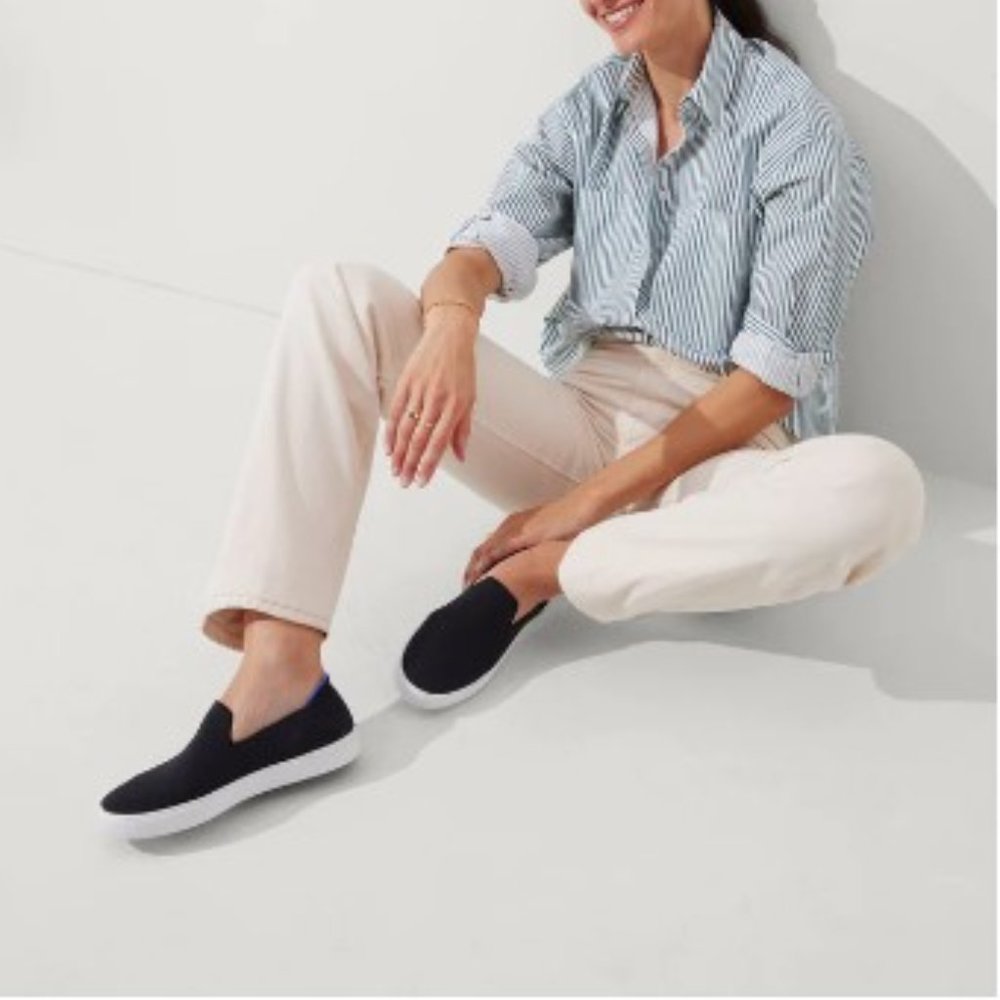 Rothy Black Solid Accented Blue The Original Slip… - image 3